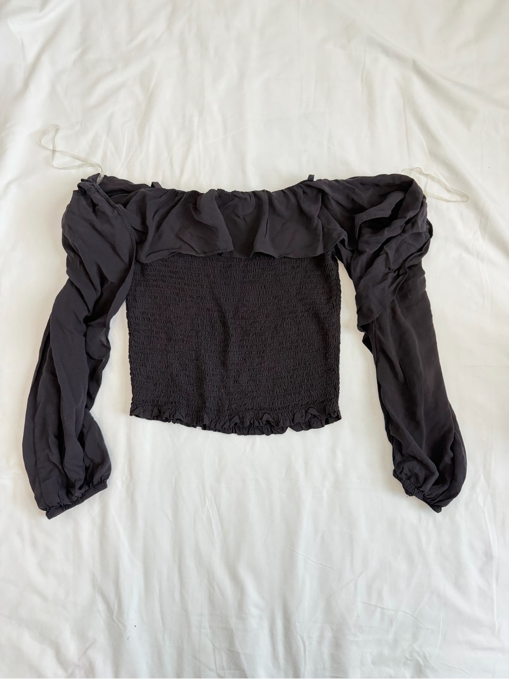 INC International Concepts Black Off-Shoulder Smocked Crop Top